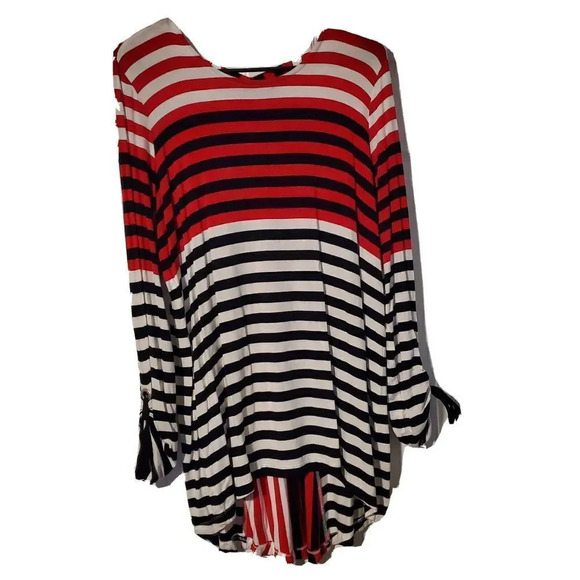 Sharon Young Blouse Womens Striped Red Black Medium Keyhole Back - Picture 1 of 4